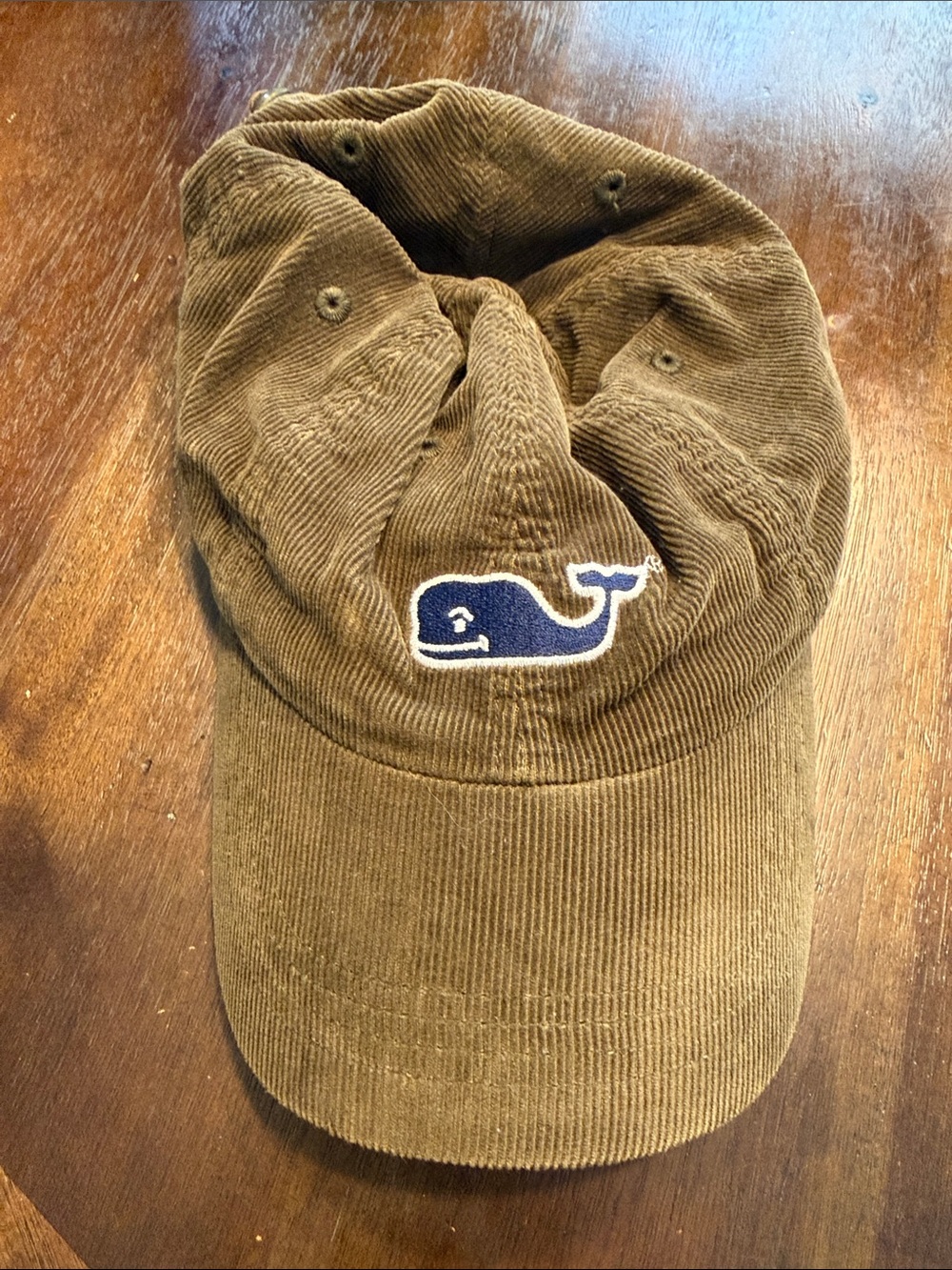 Vineyard Vines Army Green Corduroy Cap with Navy Whale Patch